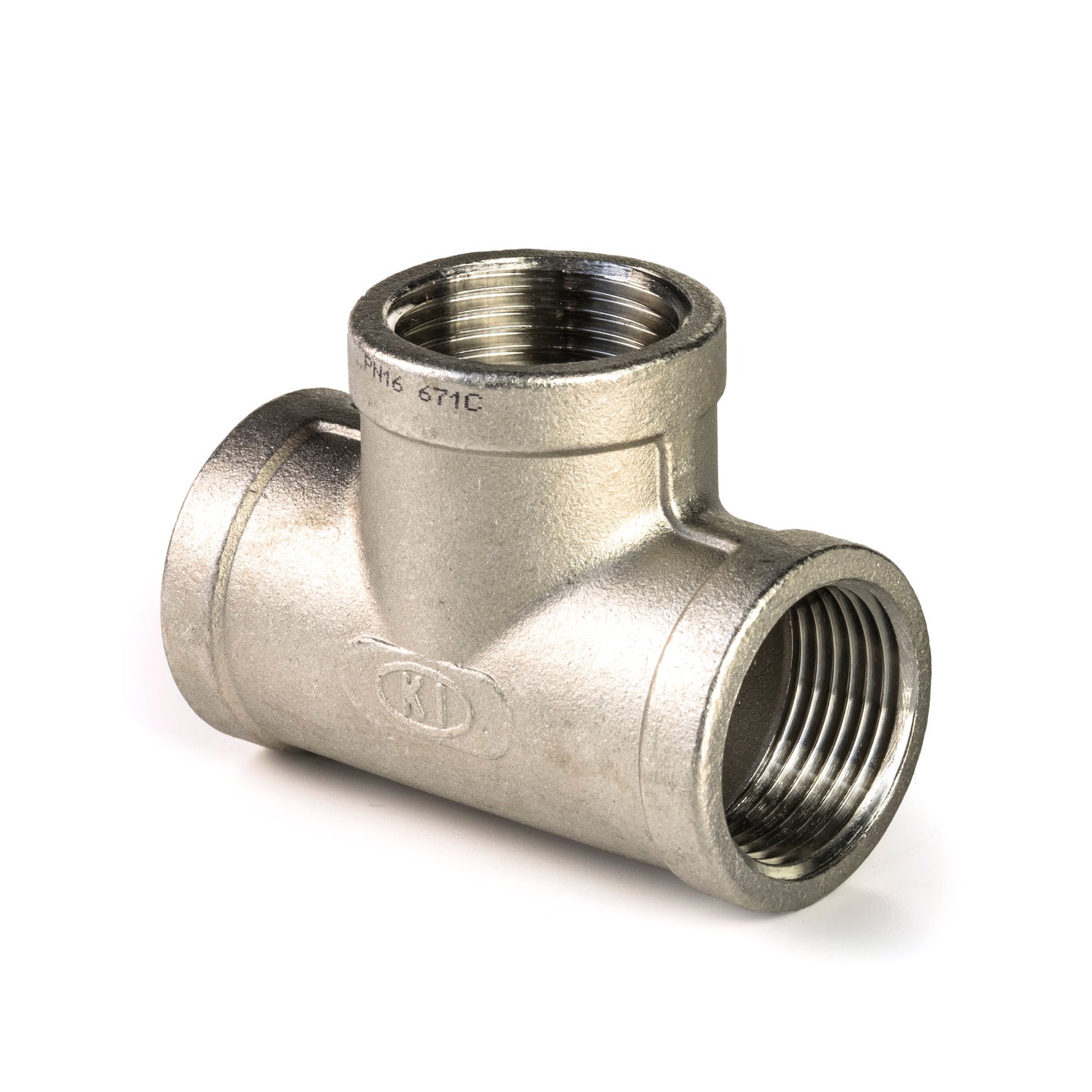 T-piece 90°, stainless steel, "lost wax", 3x female thread, BSP 1½"