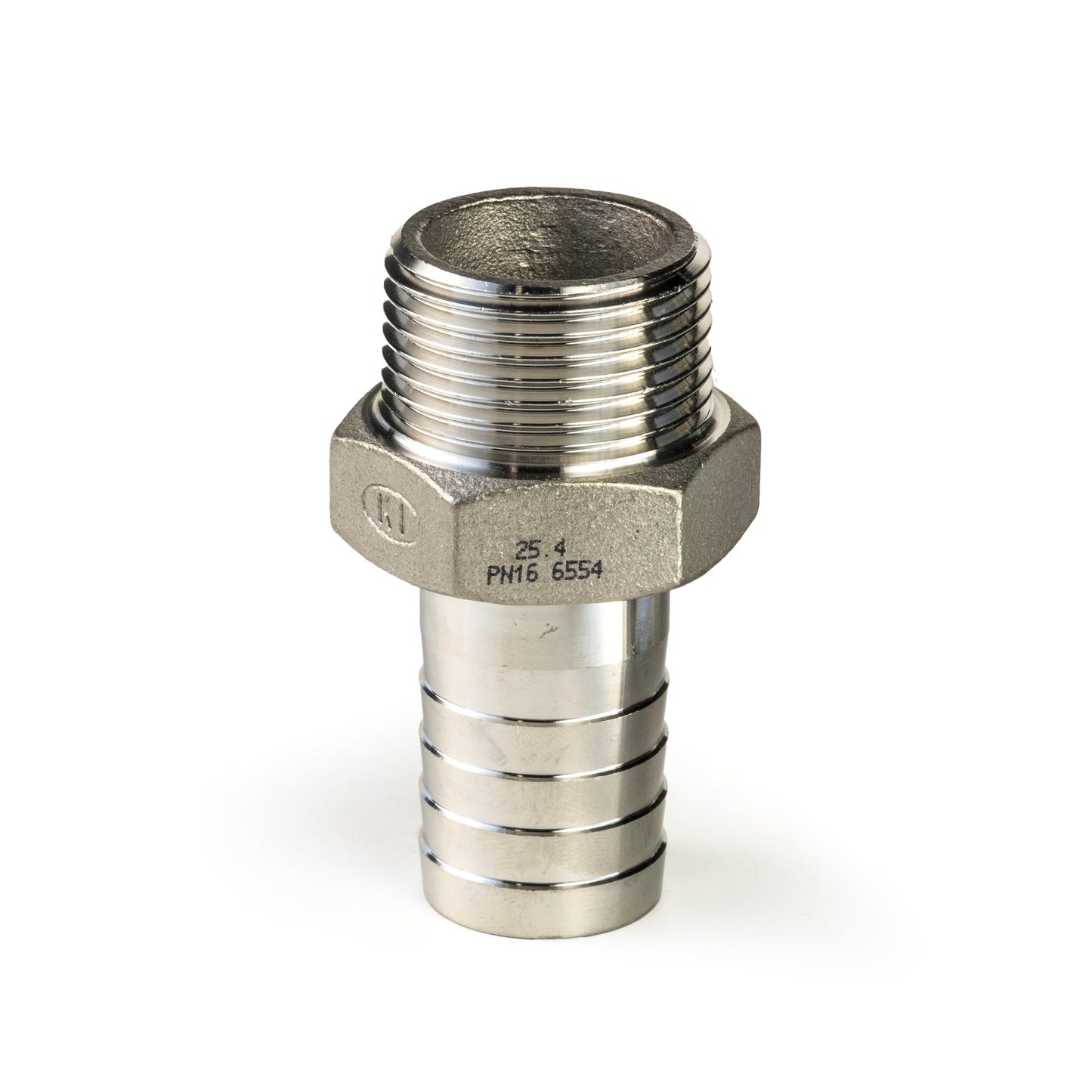 Hose barb, stainless steel, "lost wax", 1x male thread, BSP ¾" x 20.5 mm