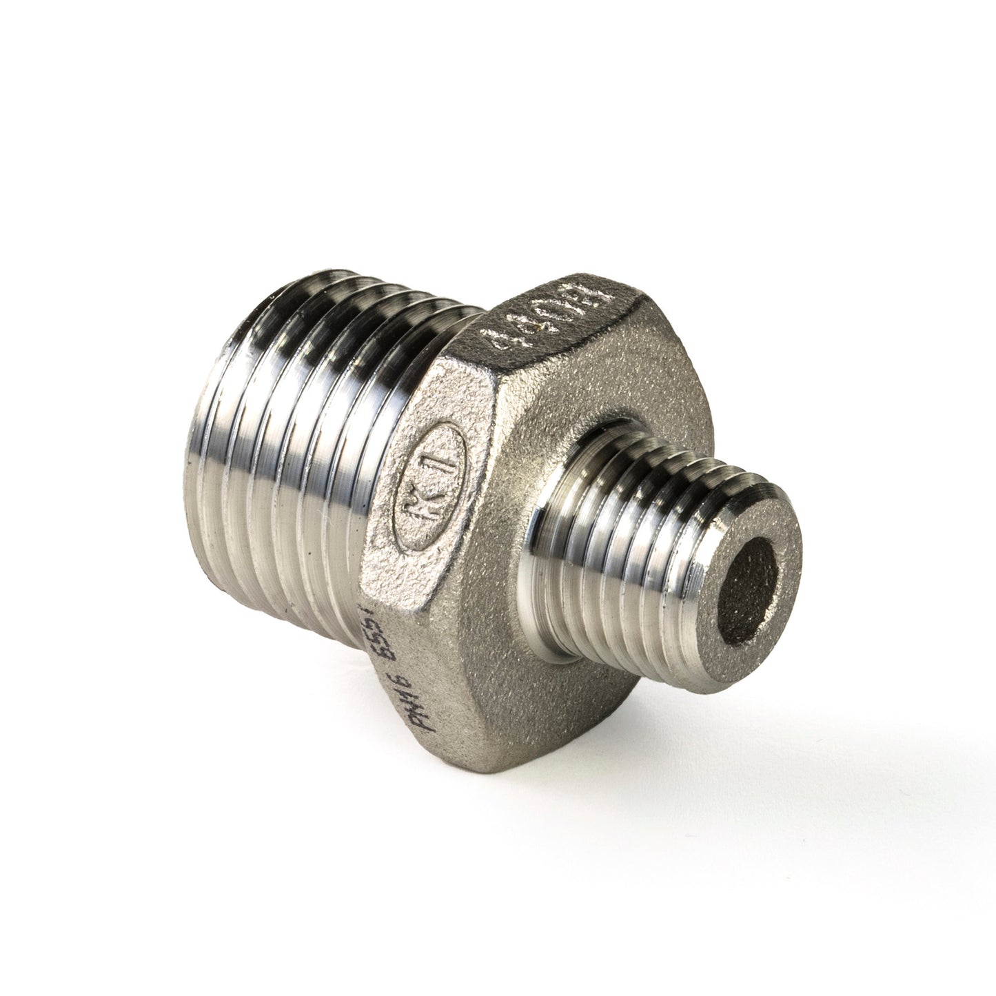 Double reducing nipple, stainless steel 316L, "lost wax", 2x male thread, BSP 3/8" x ¼"