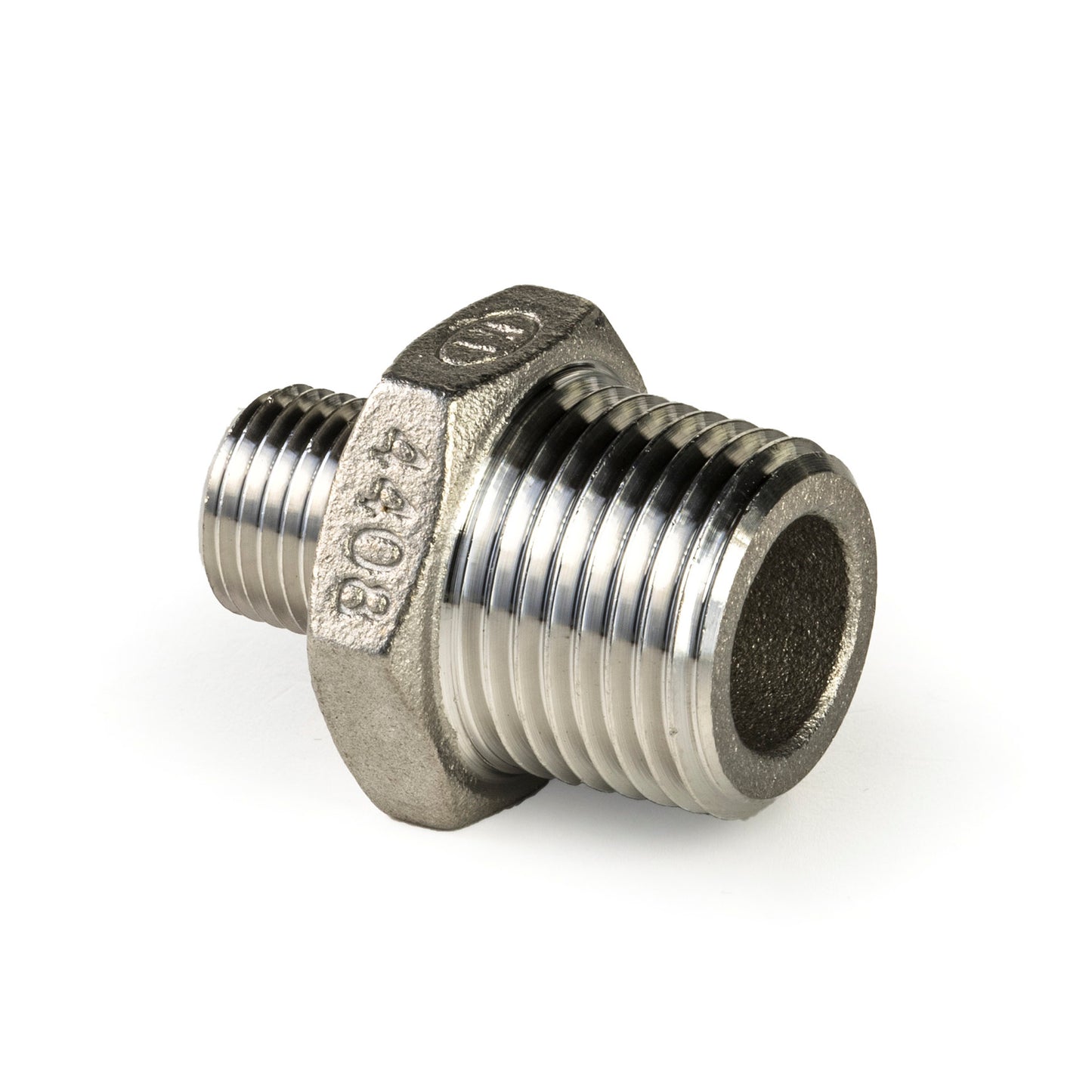 Double reducing nipple, stainless steel 316L, "lost wax", 2x male thread, BSP 3/8" x ¼"