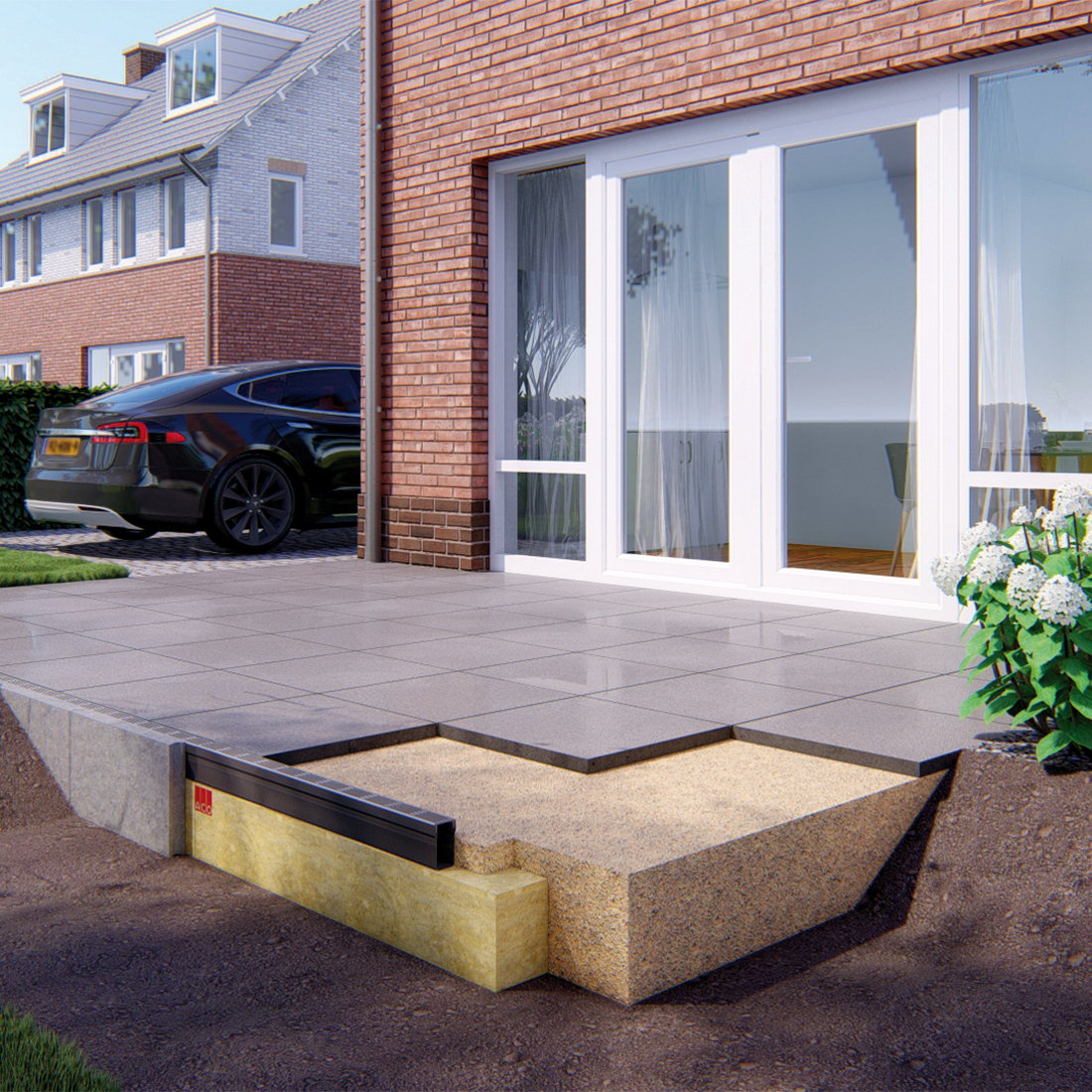 ACO drainage channel, type Slimline, PVC, incl. black aluminium design grating, A15, 100x6.1x10 cm
