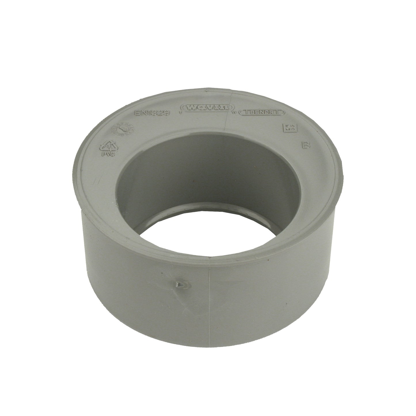 Wavin reducing ring, PVC, eccentric, internal x external glue, grey, KOMO, 125 x 110 mm
