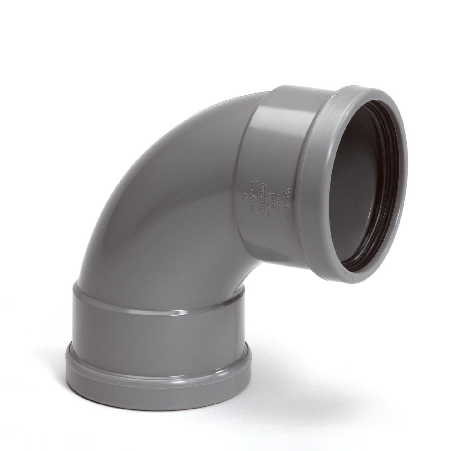 Wavin bend 88°, PVC, 2x cuff, grey, KOMO, SN4, 160 mm