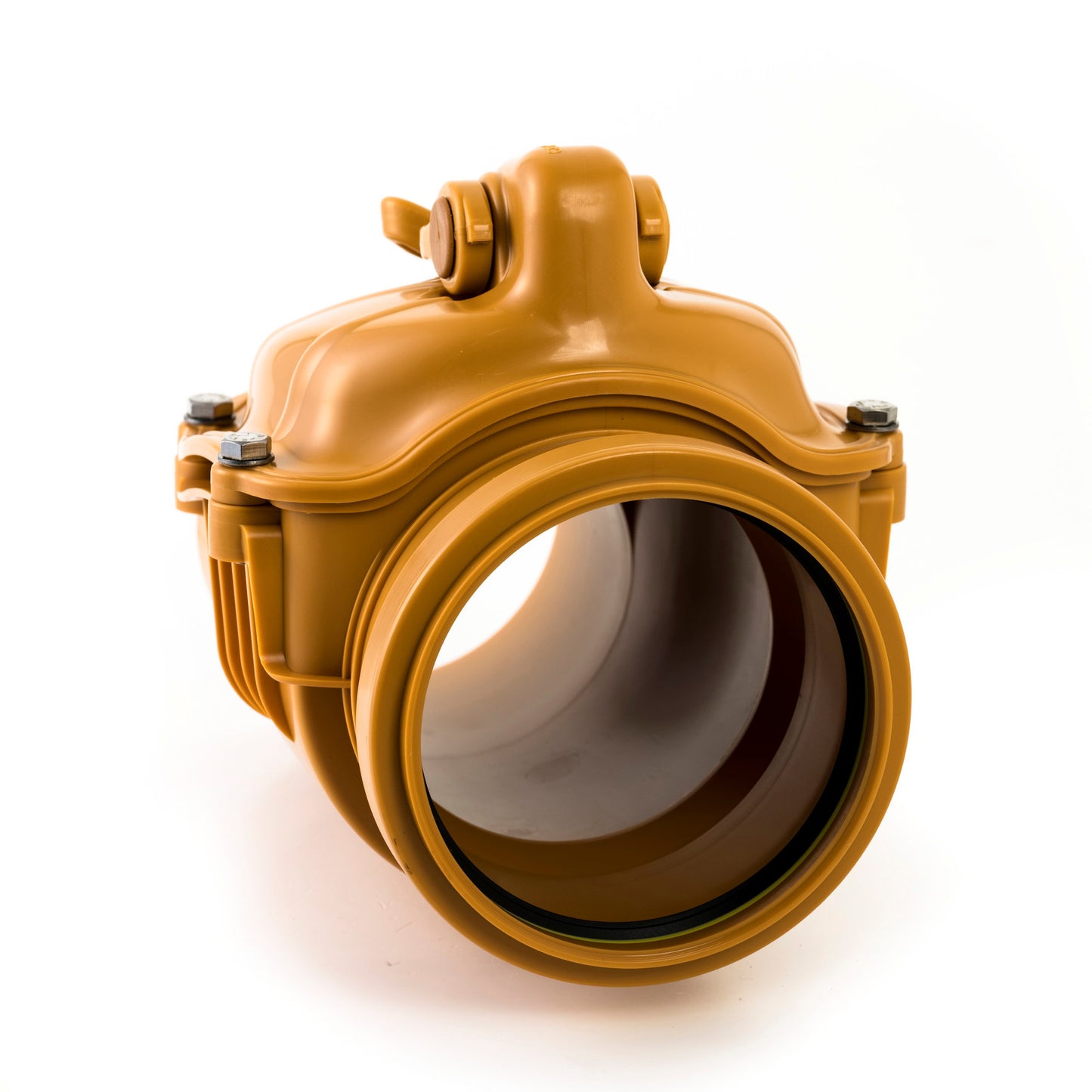 Karmat access piece + stainless steel check valve and lock, PP, cuff x spigot, red brown, 110 mm