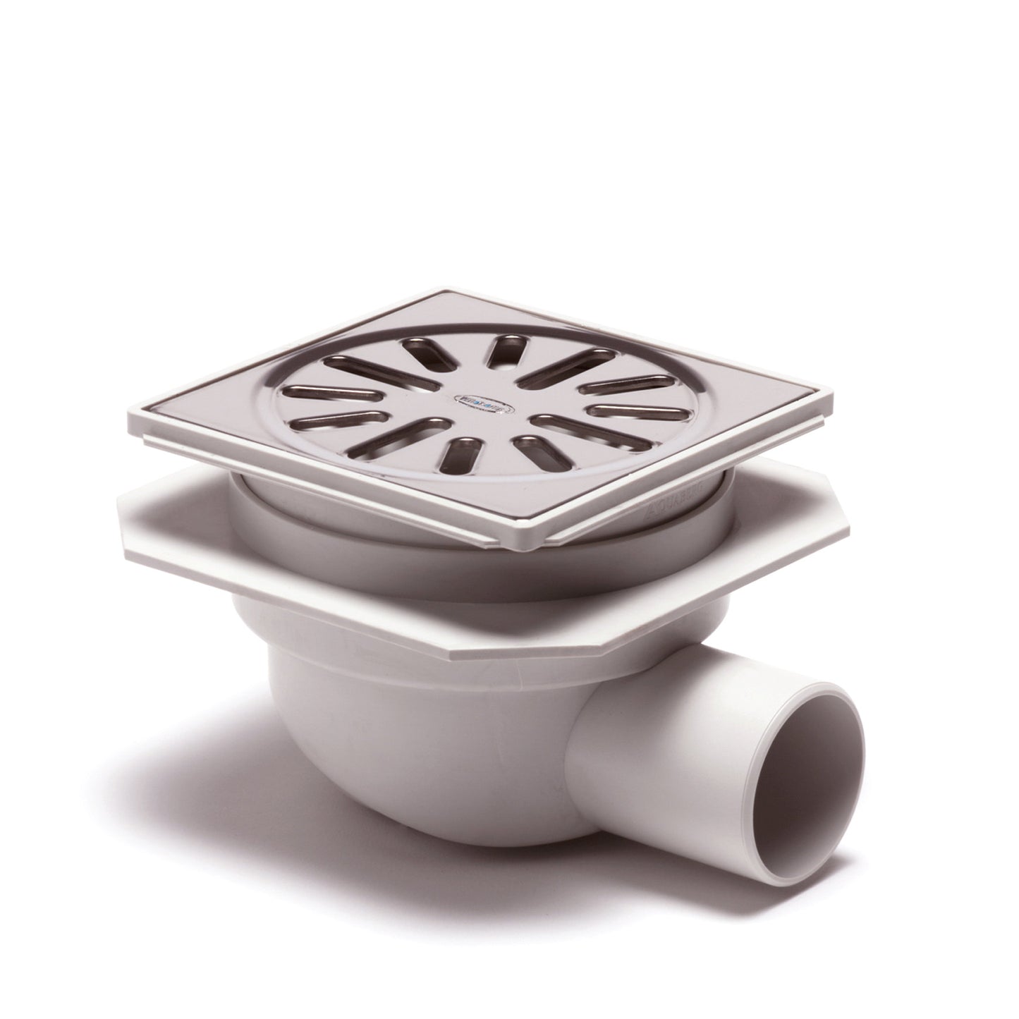 Floor drain with SS grate, ABS/SS 304, vert. adjustable, 100x100 mm, side outlet 40 mm, 0.4l/s, 3kN