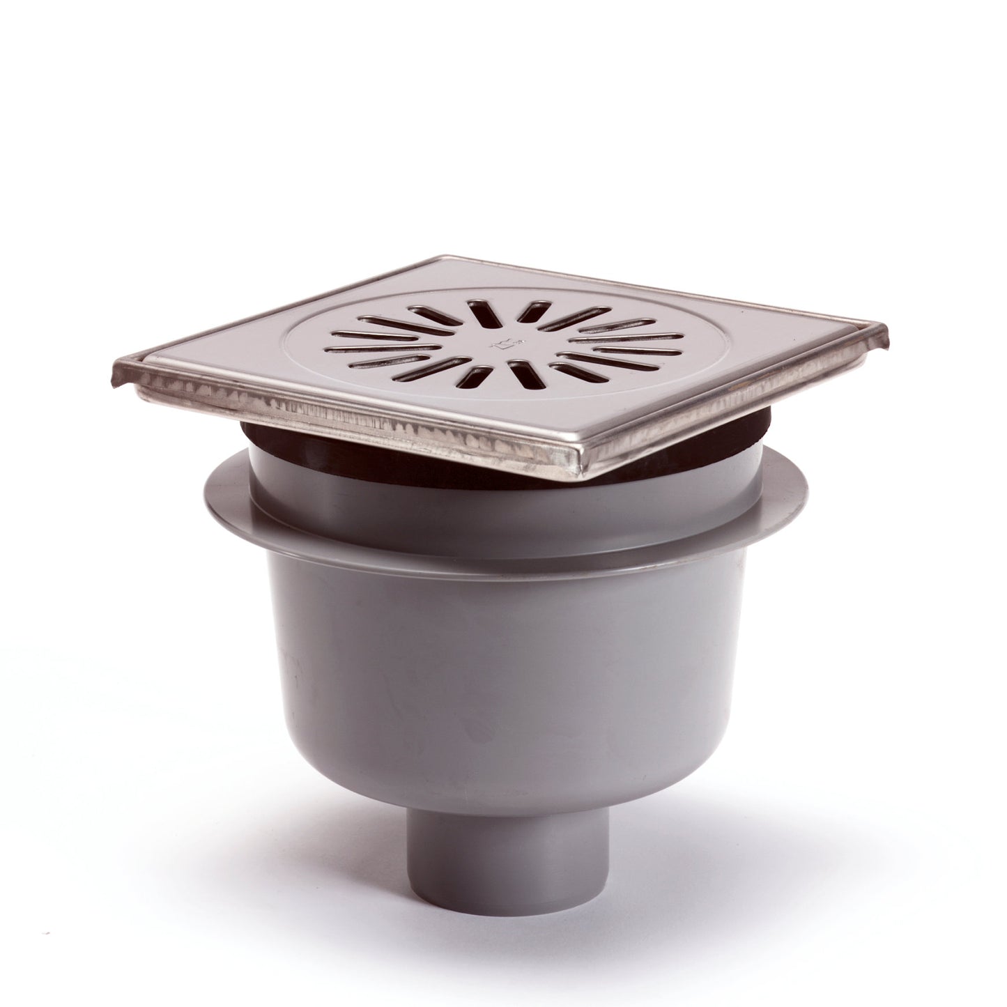 Floor drain with SS edge + grate, ABS/SS 304, vert. adj., 150x150mm, bottom outl 50mm, 1.0l/s, 3kN