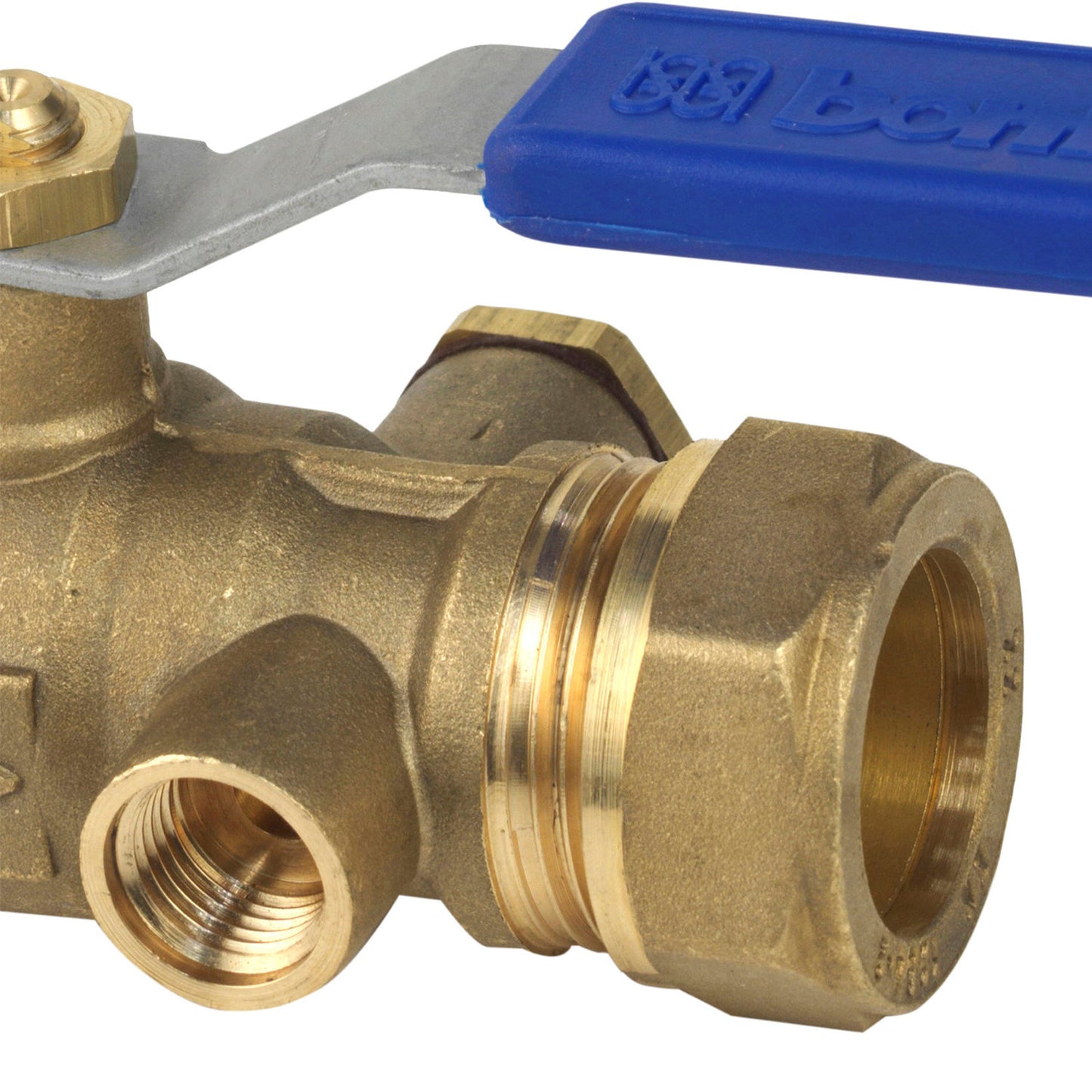 Bonfix ball valve with drainplug connection, brass, 2x compression, Kiwa, 10 bar, 22 mm