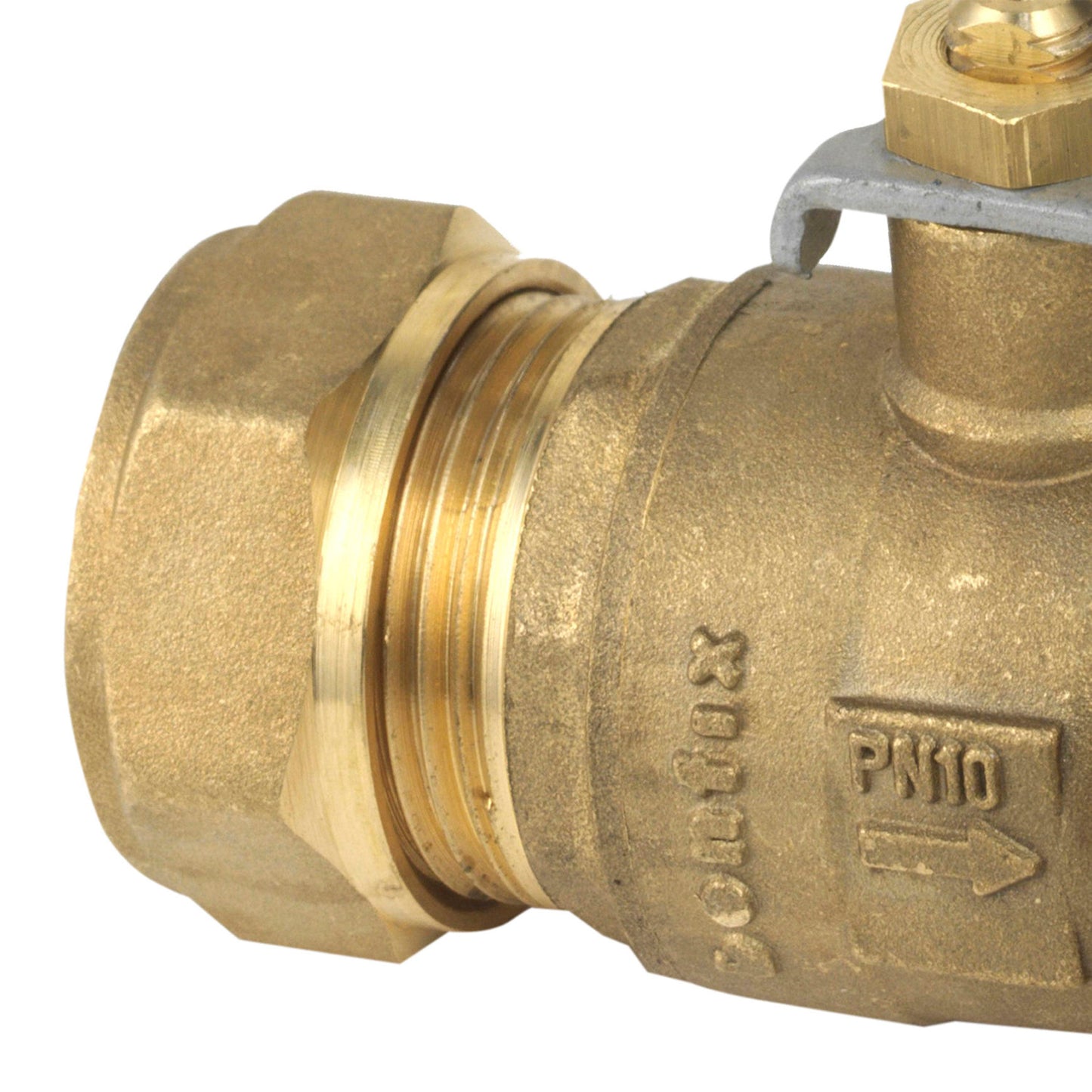 Bonfix ball valve with drainplug connection, brass, 2x compression, Kiwa, 10 bar, 15 mm