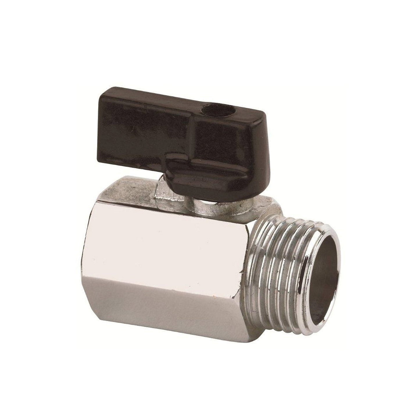 RIV mini kogelkraan, messing verchroomd, buitendraad x binnendraad, type 4011, 10 bar, ½"