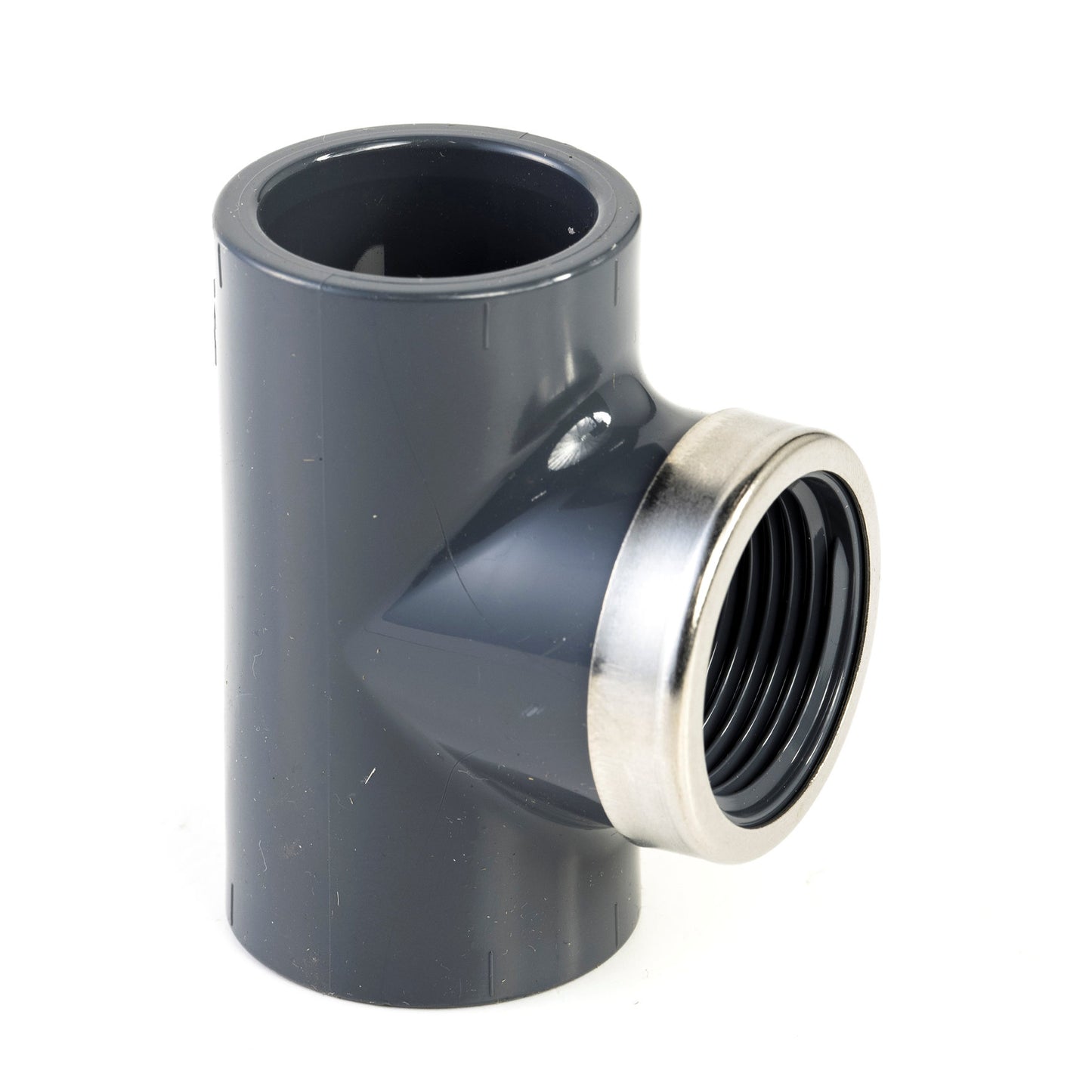 VDL threaded T-piece 90°, 2x internal glue/1x female thread, 16 bar, 32 mm x 1", + reinf. ring