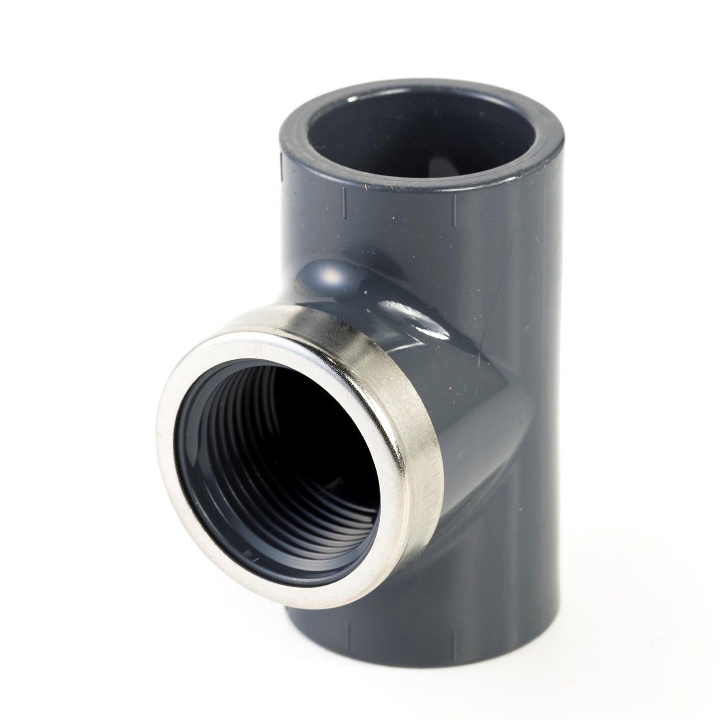 VDL threaded T-piece 90°, 2x internal glue/1x female thread, 16 bar, 32 mm x 1", + reinf. ring