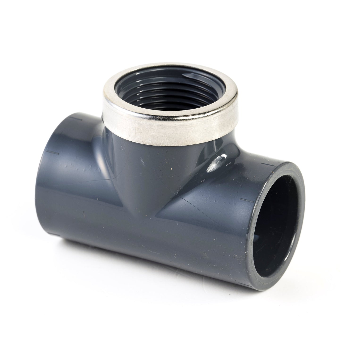 VDL threaded T-piece 90°, 2x internal glue/1x female thread, 16 bar, 32 mm x 1", + reinf. ring