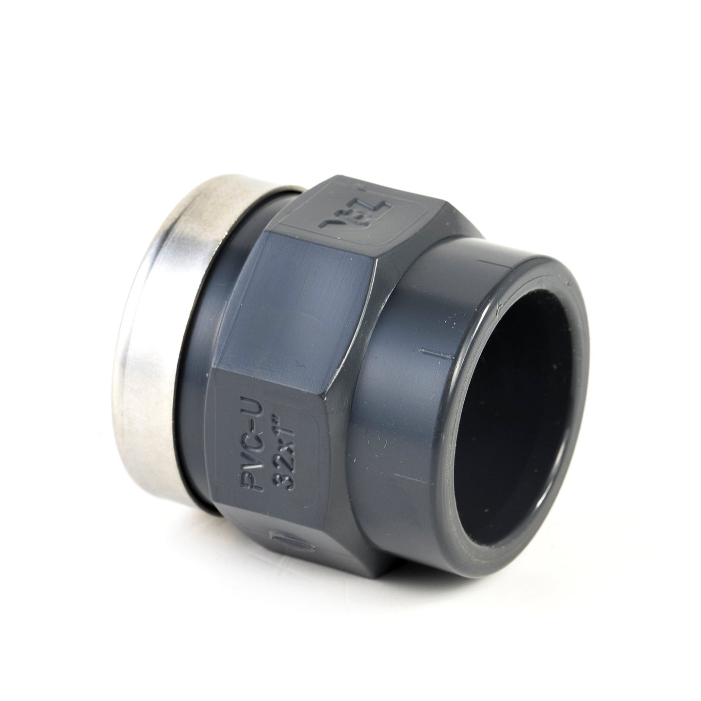 VDL threaded piece, PVC, internal glue x fem. thread, 16 bar, type B, 40 mm x 1¼", + reinf. ring