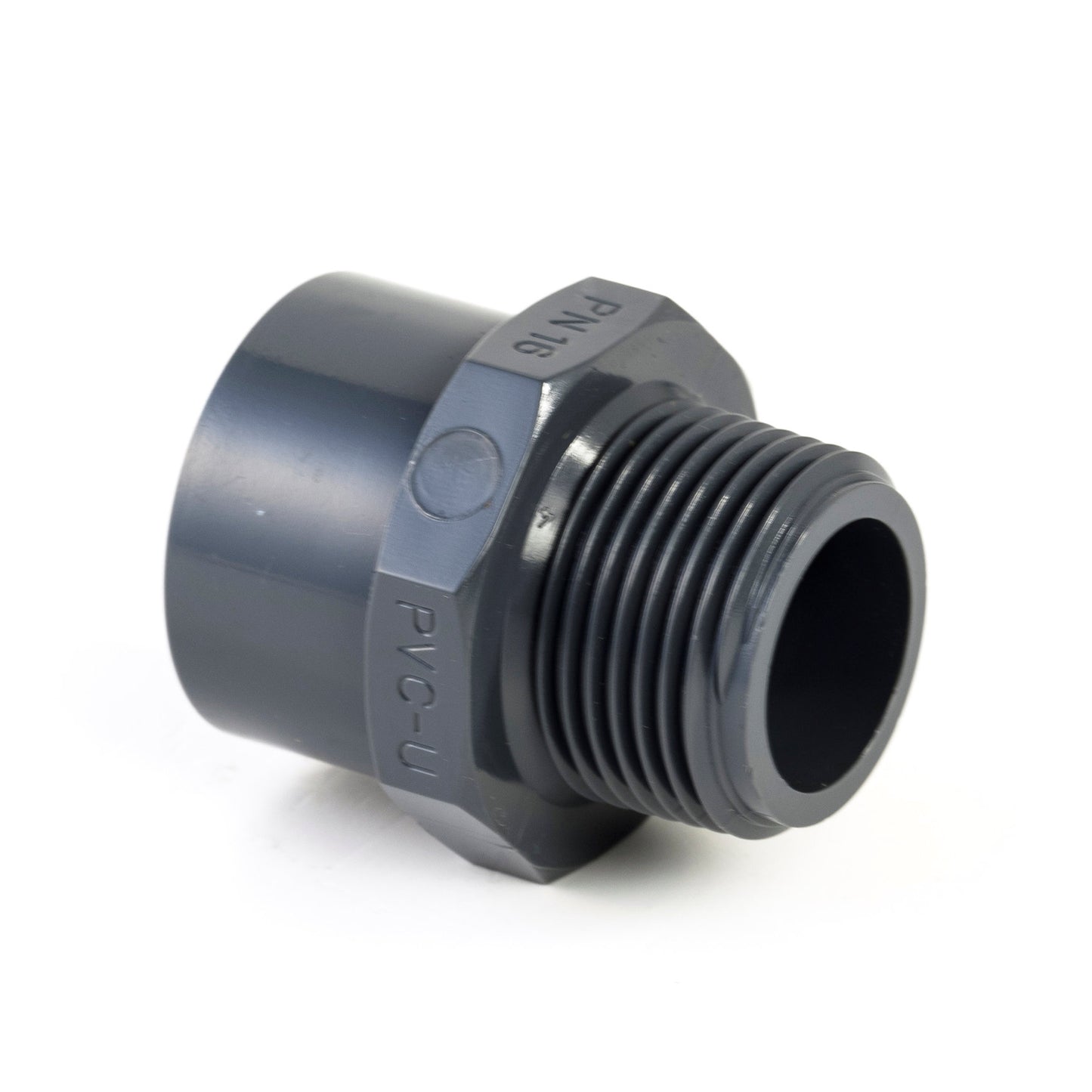 VDL threaded socket, PVC, internal glue x male thread, 16 bar, 32/40 mm x 1"