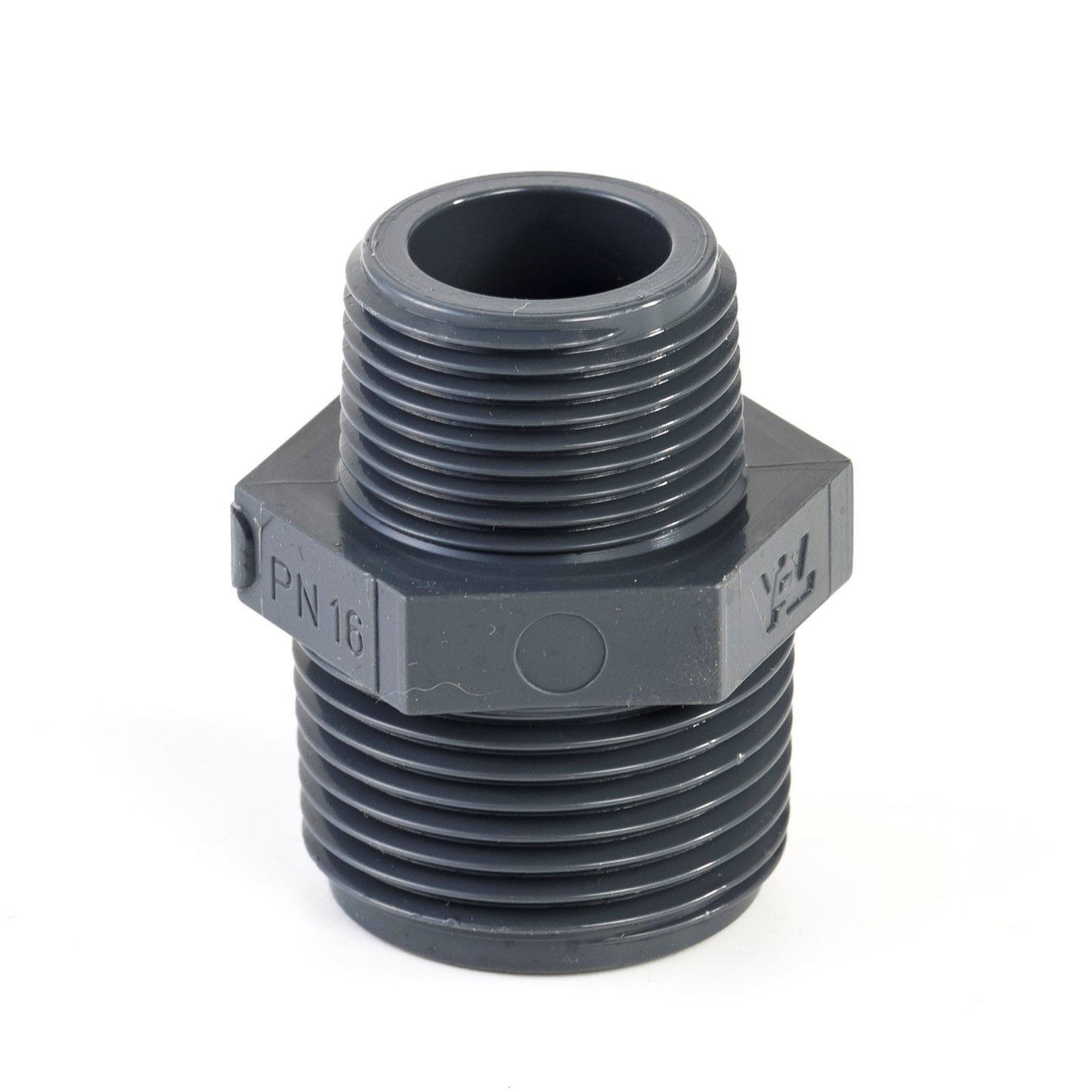 VDL double reducing nipple, PVC, 2x male thread, 16 bar, 1½" x 1¼"