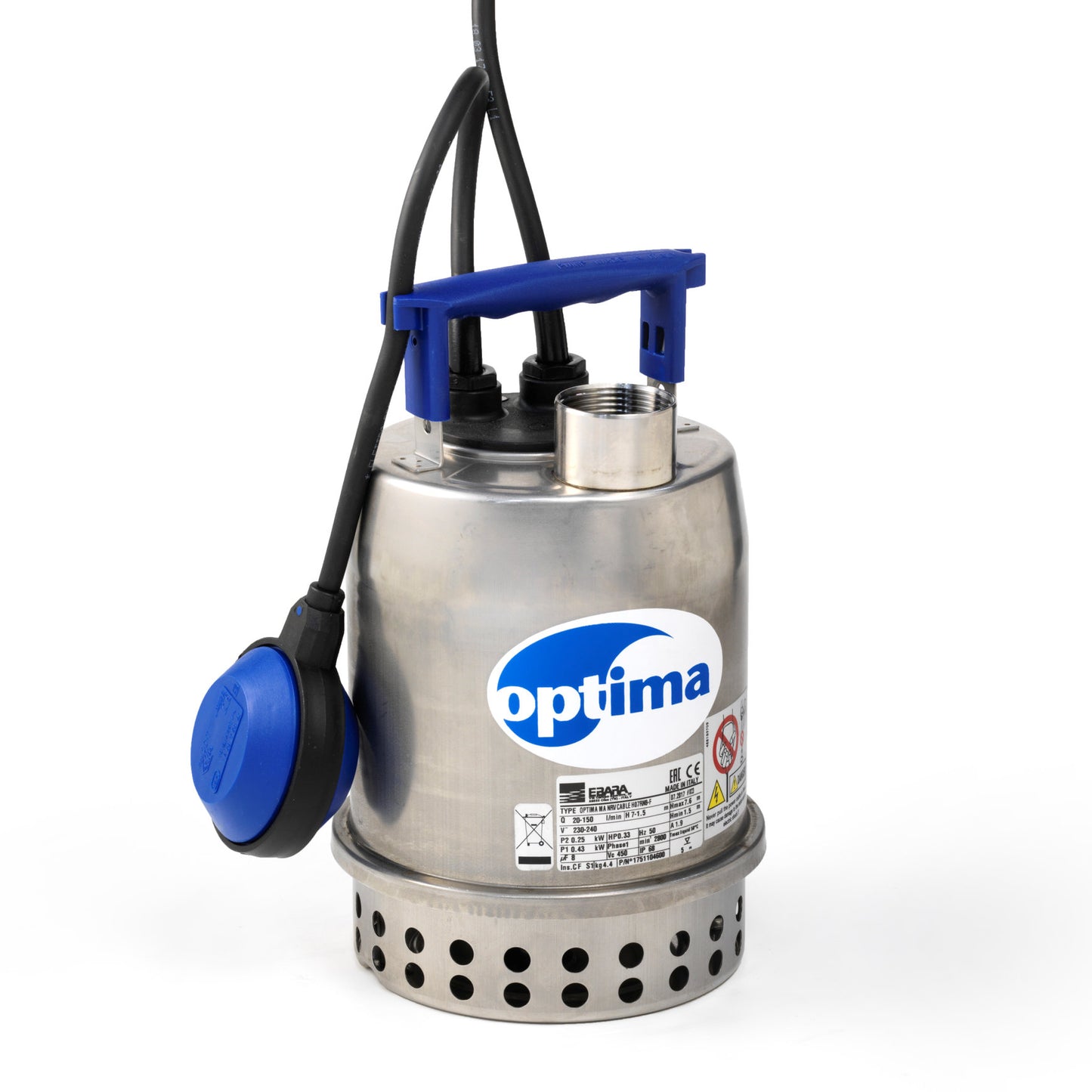 Ebara submersible pump for clean water and wastewater, SS, Optima MA, 0,25 kW, 230 V, float