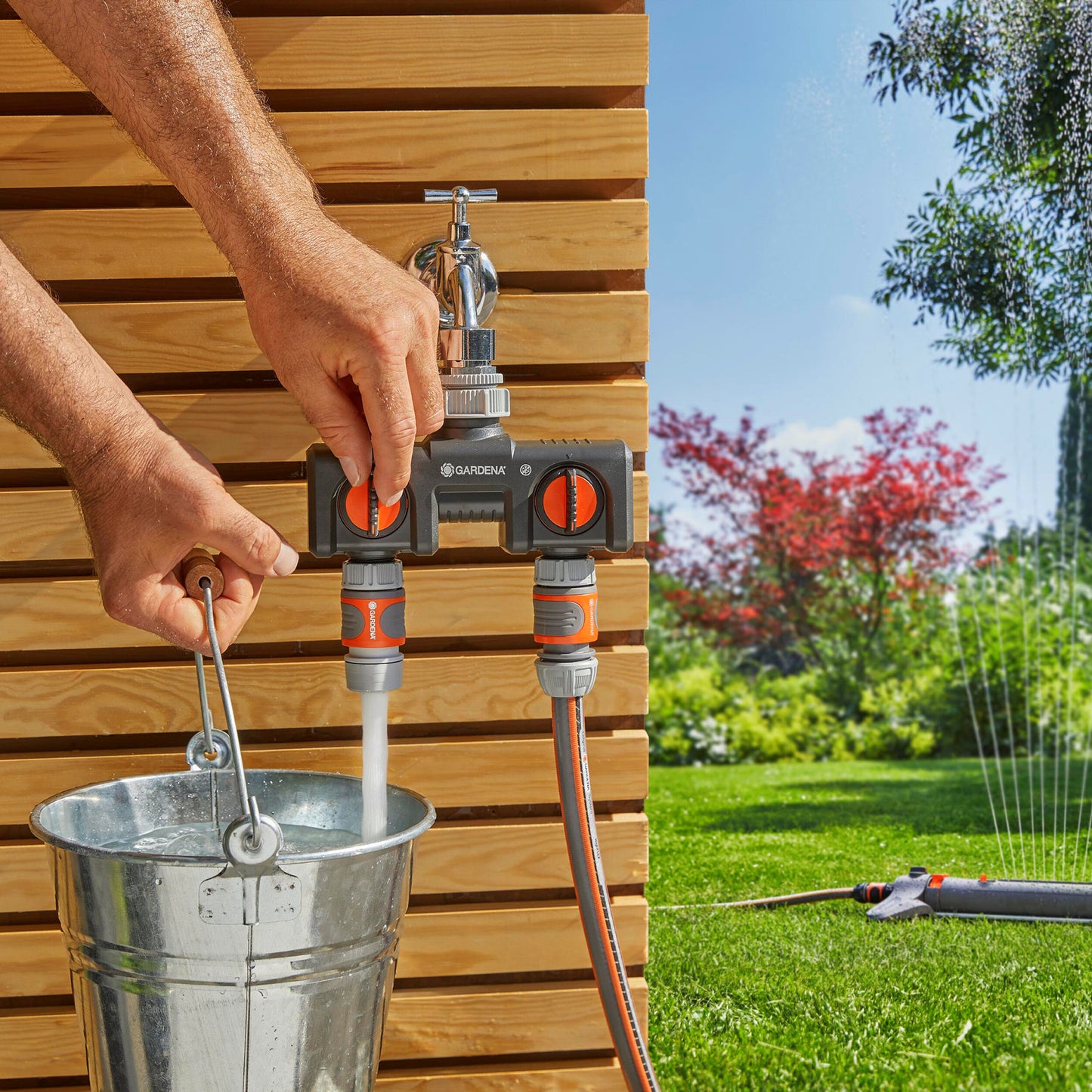 Gardena 2-way water distributor for ¾" and 1" taps, type 8193