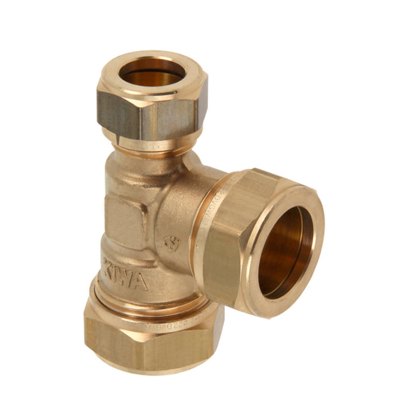 Bonfix reducing T-piece 90°, brass, 3x compression, Kiwa / Gastec QA, 22 x 22 x 15 mm