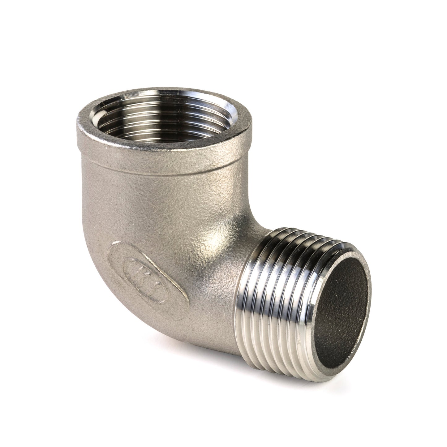 Elbow 90°, stainless steel, "lost wax", female thread x male thread, BSP ¾"