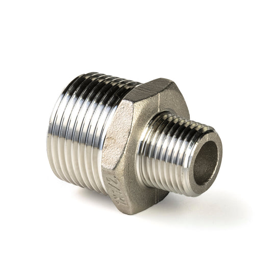 Double reducing nipple, stainless steel 316L, "lost wax", 2x male thread, BSP 2" x 1½"