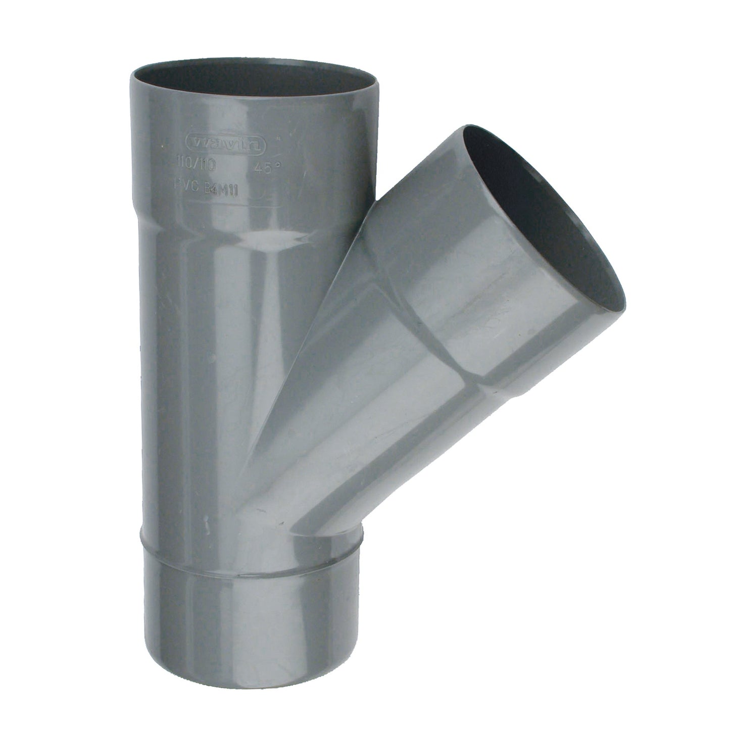 Wavin T-piece 45°, PVC, 2x internal glue/1x external glue, grey, KOMO, 50 mm