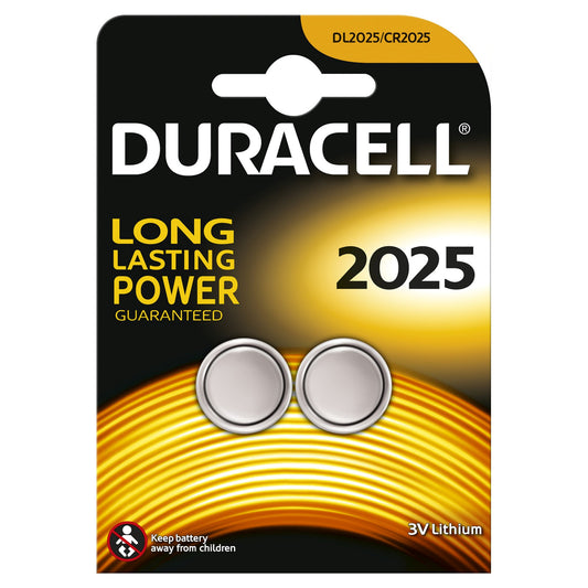Duracell coin cell battery, lithium, CR2025, card of 2 pieces