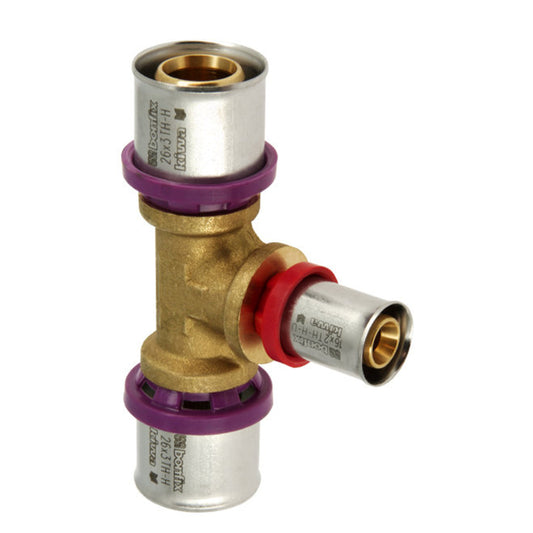 Bonfix Alu-press reducing T-piece 90°, 3x press, Kiwa, 26 x 16 x 26 mm