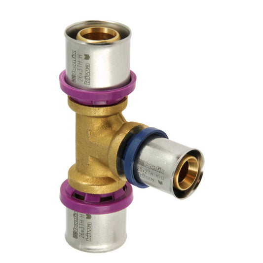 Bonfix Alu-press reducing T-piece 90°, 3x press, Kiwa, 26 x 20 x 26 mm