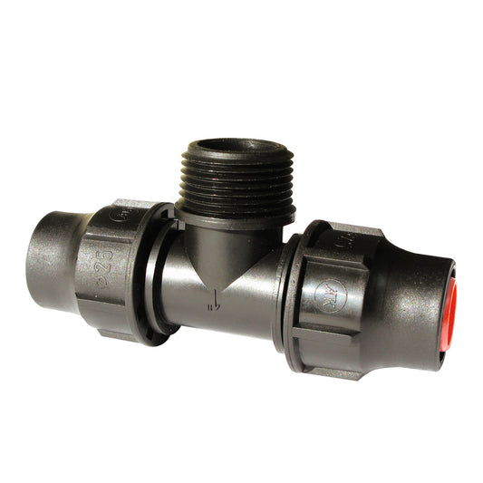 Palaplast T-piece 90°, 2x clamp/1x male thread, 16 mm x ¾"