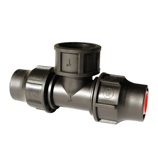 Palaplast T-piece 90°, 2x clamp/1x female thread, 16 mm x ½"