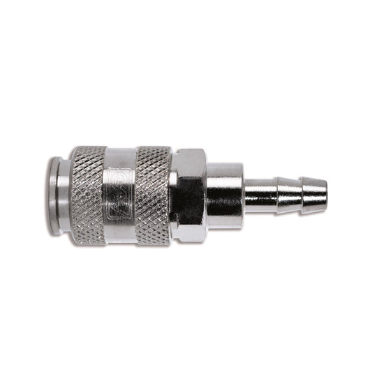 Valve plug coupling with hose barb, chrome-plated brass, 6 mm