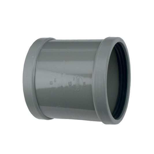 Wavin push-fit socket, PVC, 2x cuff, grey, KOMO, SN8, 110 mm