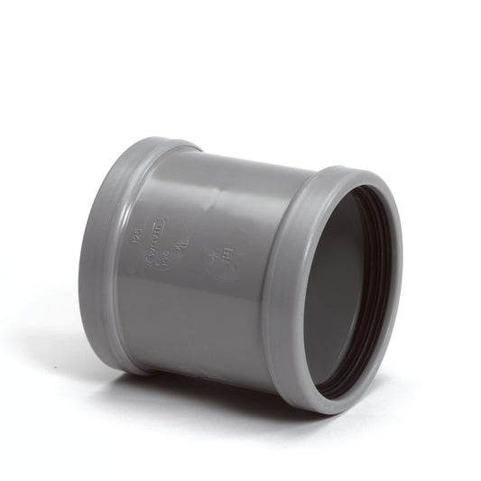 Wavin push-fit socket, PVC, 2x cuff, grey, KOMO, SN4, 200 mm
