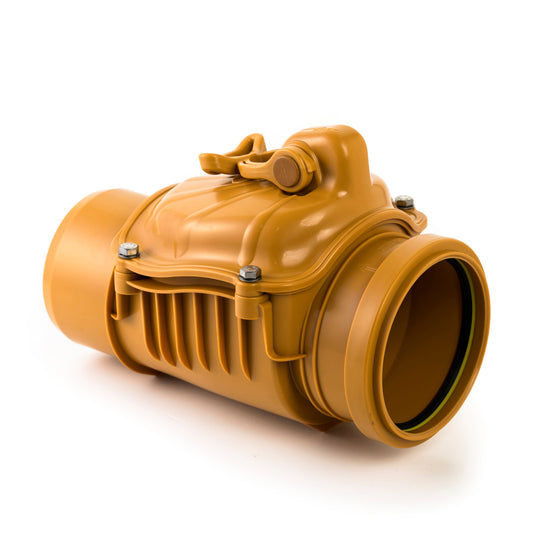 Karmat access piece + stainless steel check valve and lock, PP, cuff x spigot, red brown, 110 mm