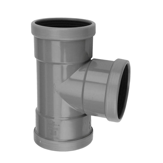 Wavin T-piece 88°, PVC, 3x cuff, grey, KOMO, SN8, 110 mm