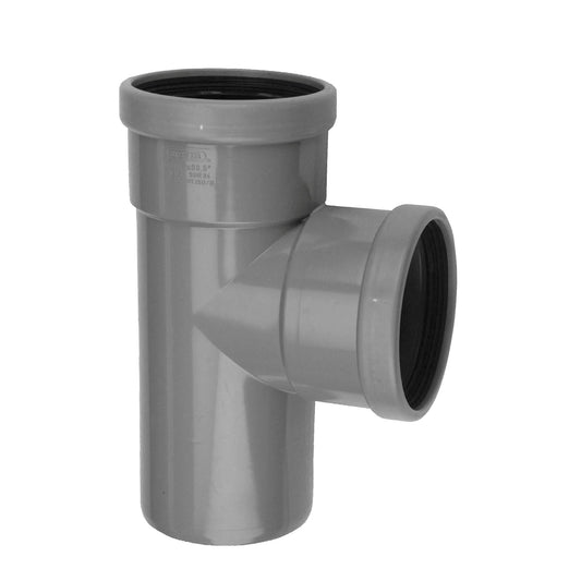 Wavin T-piece 88°, PVC, 2x cuff/1x spigot, grey, KOMO, SN4, 125 mm