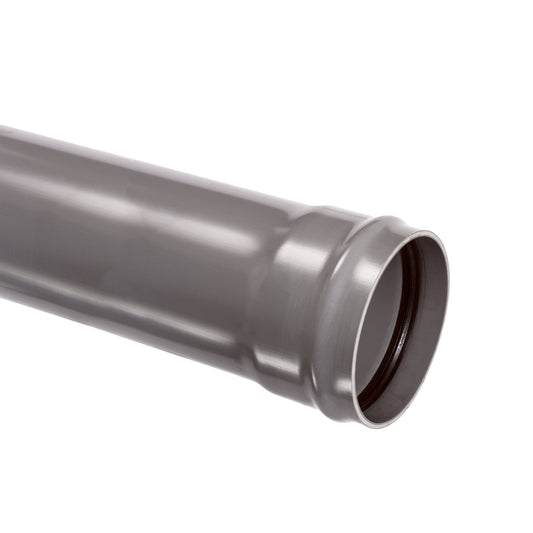 Omniplast drain pipe with molded cuff, PVC, grey, RAL 7037, KOMO, SN4, l = 2 m, 125 x 3.2 mm