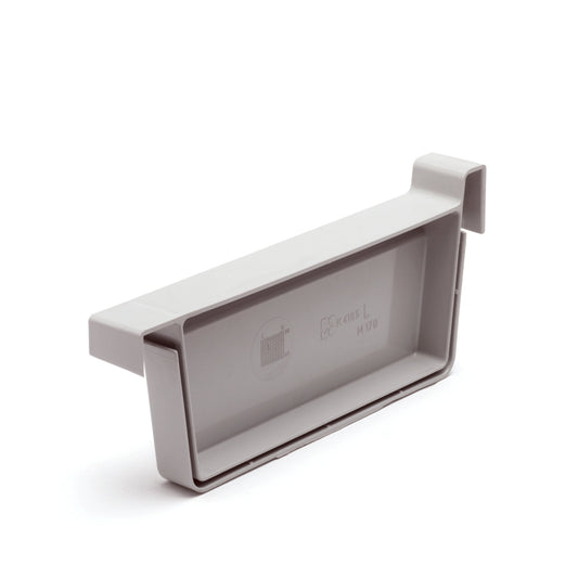 Rawinso end piece for box gutter, pp, light grey, RAL 7035, left, 170 mm
