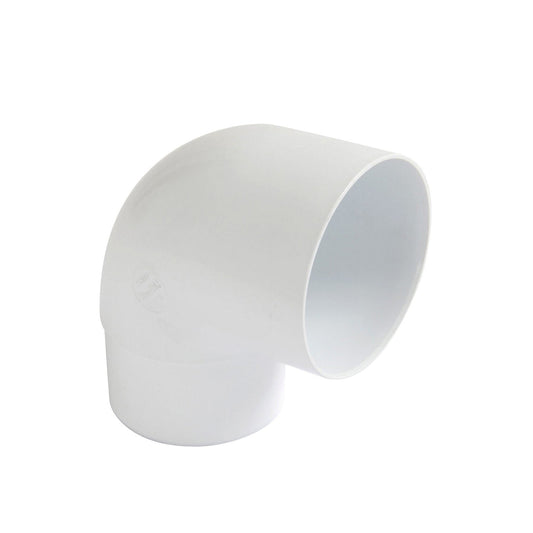 Nicoll Techtan rainwater bend 87°, PVC, internal glue x tapered spigot, white, RAL 9010, 80 mm
