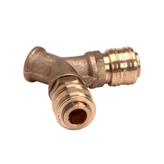 2-way quick coupling with female thread, brass, 3/8"