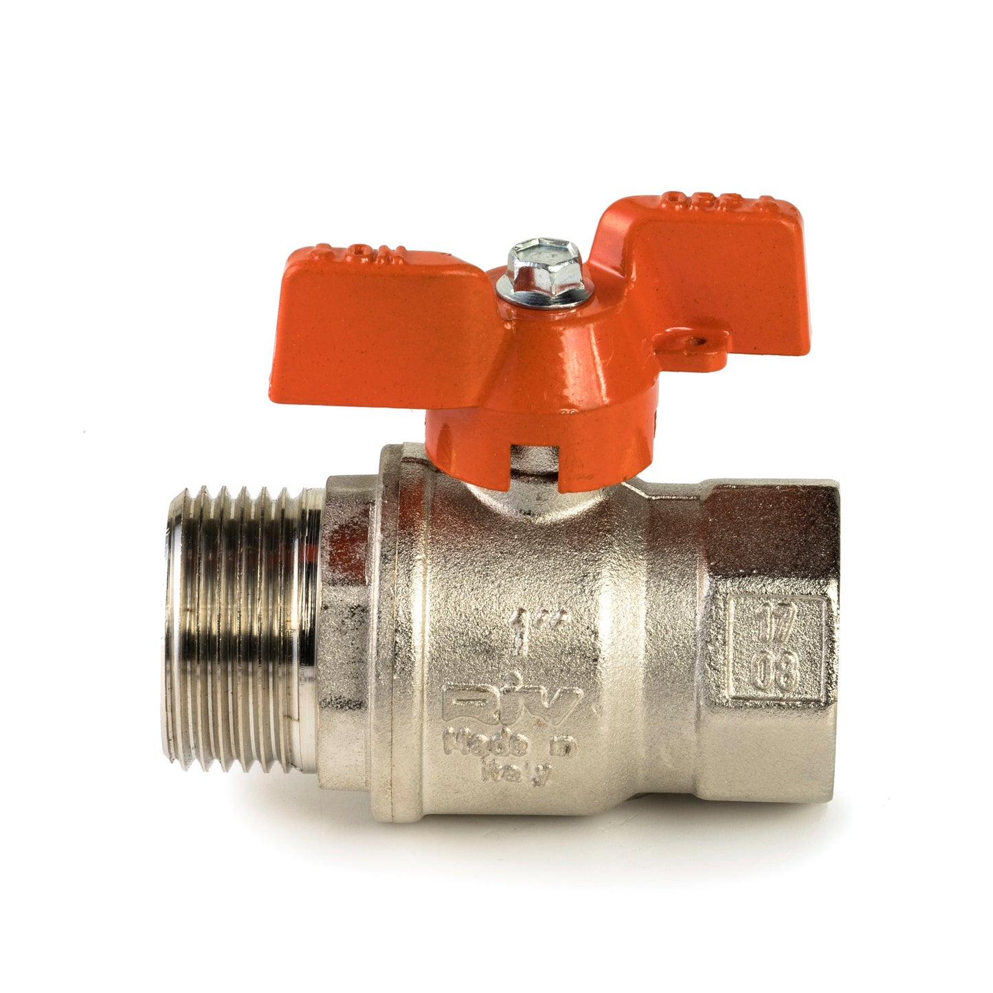 RIV ball valve, chrome-plated brass, male x female thread, type 4334, 32 bar, ¾"