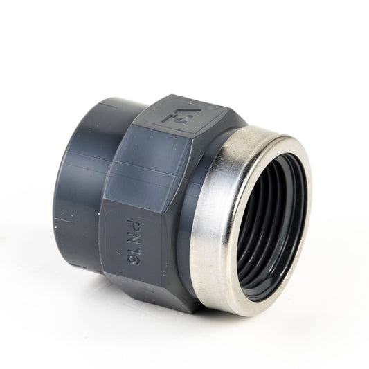 VDL screw piece, PVC, internal glue x fem. thread, 16 bar, type B, 25 mm x ¾", + reinforcement ring