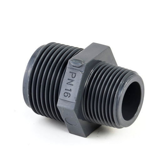VDL double reducing nipple, PVC, 2x male thread, 16 bar, 3/8" x ¼"