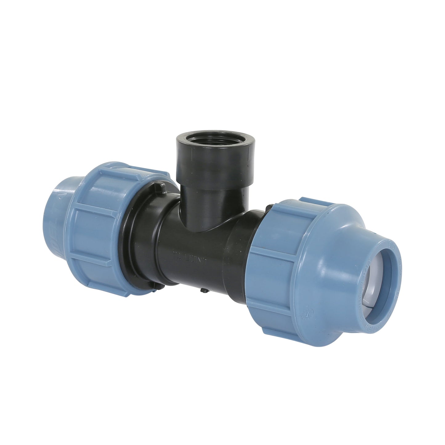 Unidelta threaded T-piece 90°, PP, 2x clamp/1x female thread, Kiwa, 16 bar, 32 mm x ¾