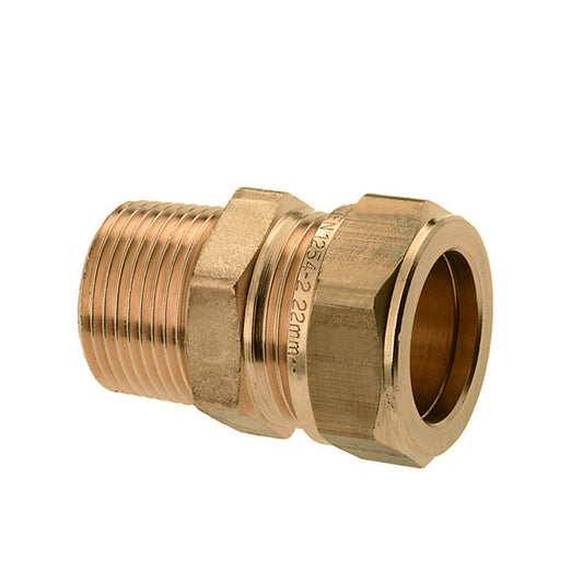 Bonfix male adapter, brass, male thread x compression, Kiwa / Gastec QA, 1" x 28 mm