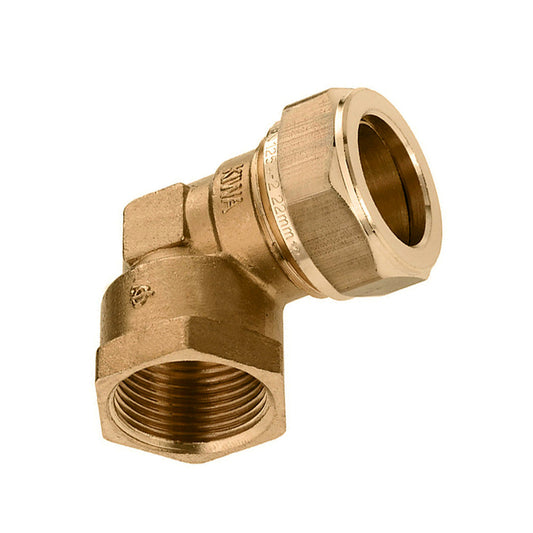 Bonfix elbow 90°, brass, female thread x compression, Kiwa / Gastec QA, ½" x 15 mm
