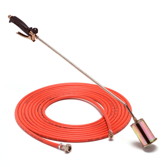 Roofing torch set with 10 m gas hose, equipped with flow limiter