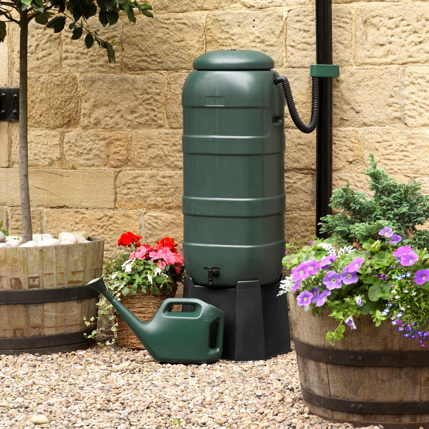 BeGreen mini rain barrel, PE, dark green, 100 litres, incl. black stand and tap