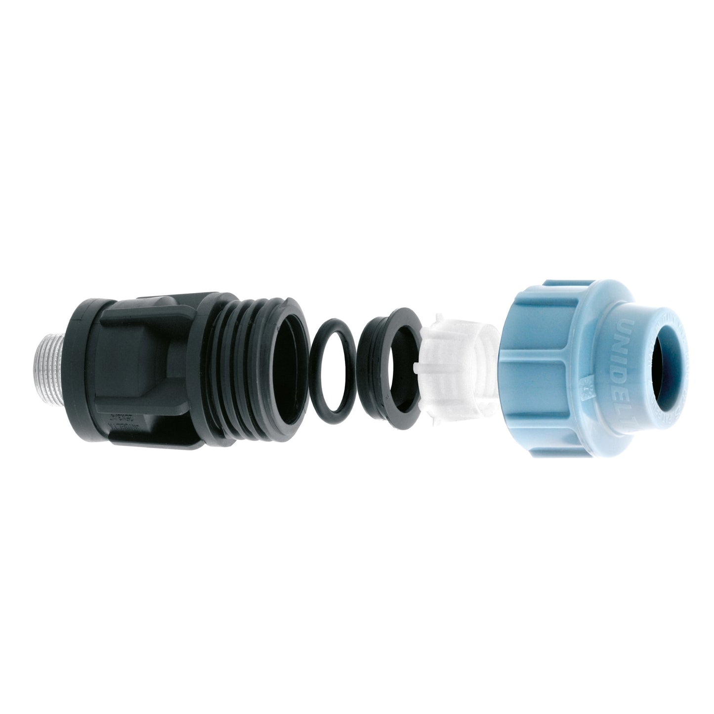 Unidelta elbow 90°, PP, clamp x male thread, Kiwa, 16 bar, 32 mm x ½"